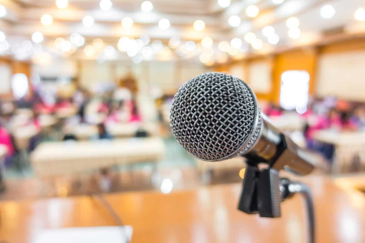 Black Microphone In Conference Room .